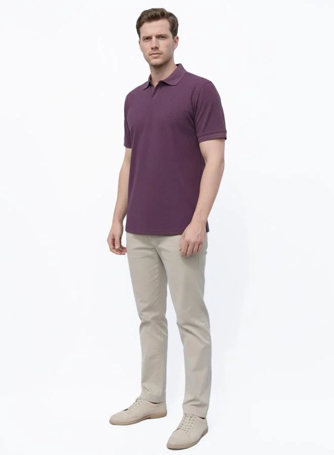 Clans&Hans Men Purple Textured Short Sleeve Polo